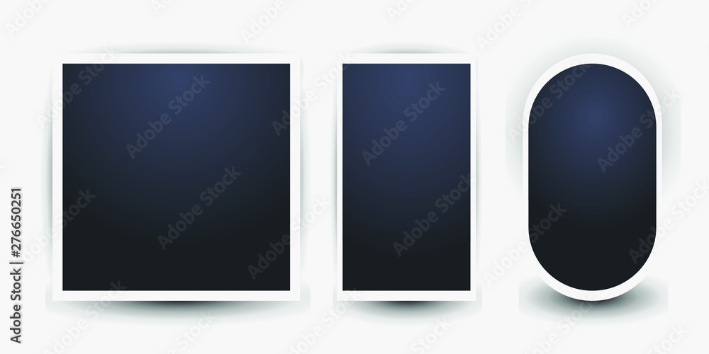 Aufkleber vector polaroid photo frame design layout. white border on a white background. set of various forms.