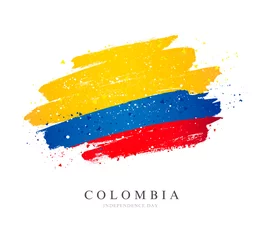 Foto op Aluminium Flag of Colombia. Brush strokes drawn by hand. Independence Day. © chekart