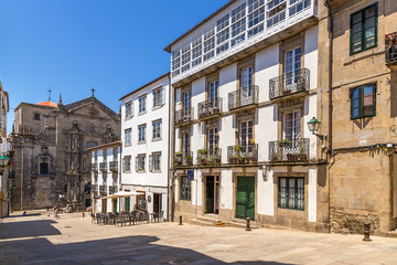 Fototapeta na wymiar Santiago de Compostela, Spain. Plaza San Miguel dos dos Agros and the church of the convent of San Martin Pinario 