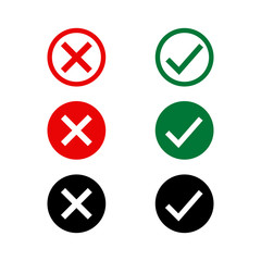 Cross and Check mark symbol icon vector