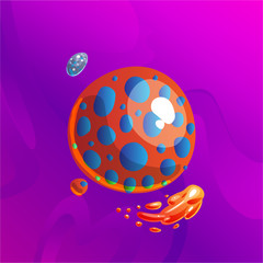Space fantasy planet, asteroid, moon, fantastic world game vector cartoon icon, illustration. Color asteroid and planet, illustration fantastic universe cartoon planets. Fantasy colorful planet with