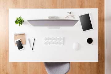 Modern office desktop with computer and accessories