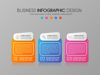 Colourful business infographic with 3 options. Diagram. Vector