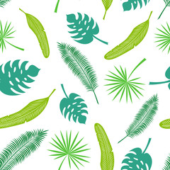 Vector set of tropical leaves: palm leaves, banana leaves. Isolated objects on white background. Images for your decor and design. Textile. Print