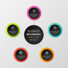 Business circle infographic with 5 options. Vector
