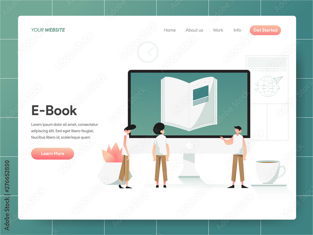 Aufkleber e-book illustration concept. modern design concept of web page design for website and mobile website