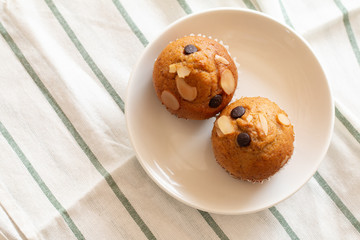 Homemade Banana cupcake with chocolate and cashew nut