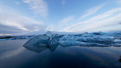 Iceland beautiful Jökulsárlón glacier lagoon at sunrise during winter