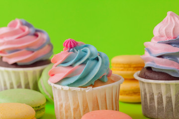 Set of various  fondant cupcakes ready to be eaten - bright and colorful set