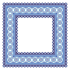 Ceramic tile border pattern. Islamic, indian, arabic motifs. Damask border seamless pattern. Porcelain ethnic bohemian background.
