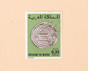 MOROCCO - CIRCA 1980: A stamp printed in Morocco shows an old coin, circa 1980