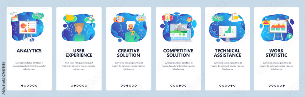 Aufkleber website and mobile app onboarding screens vector template