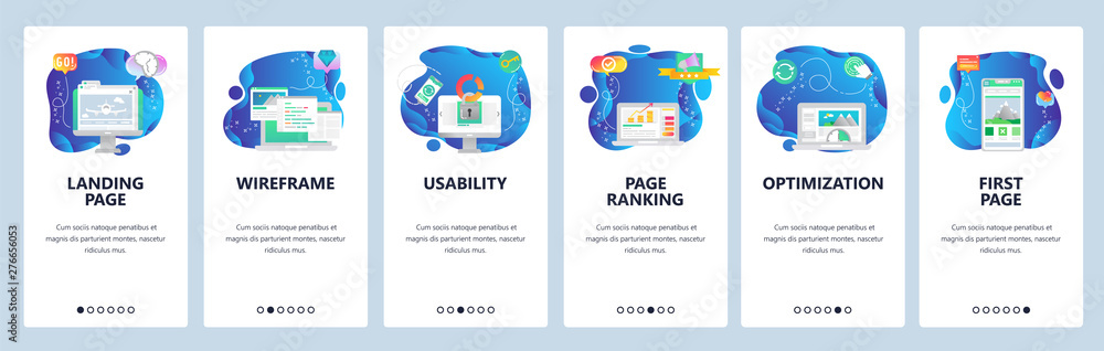 Poster website and mobile app onboarding screens vector template