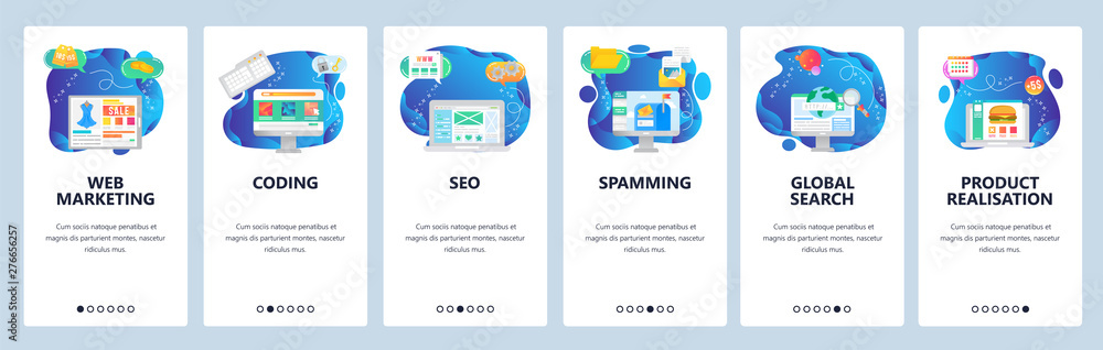 Poster website and mobile app onboarding screens vector template