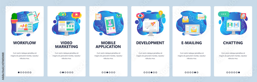 Poster website and mobile app onboarding screens vector template