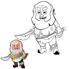 Coloring cartoon pirate with sabers. Coloring book for kids.