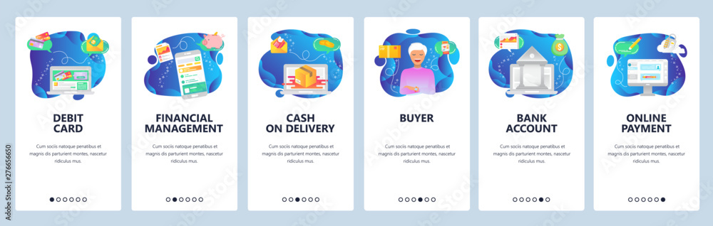 Aufkleber website and mobile app onboarding screens vector template
