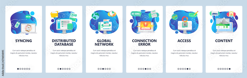 Poster website and mobile app onboarding screens vector template