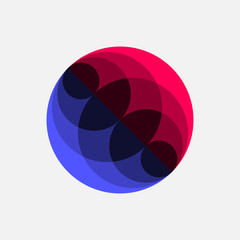 Abstract geometric circle element, red and blue design, vector illustration