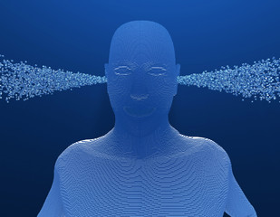 Future human technology, artificial intelligence and facial recognition, data transmission