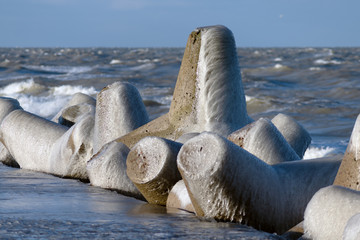 Icy mole at Liepaja, Latvia.