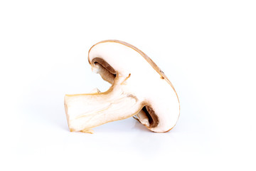 Fresh champignon mushrooms on white background, Isolated food and nature object