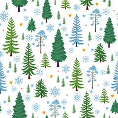 Winter forest trees pattern. A Woodland background