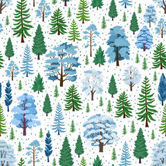 Winter forest trees pattern. A Woodland background