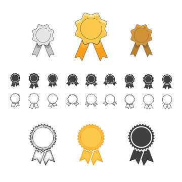 Badge with ribbons icon. Set of different design elements. Vector illustration isolated on white background