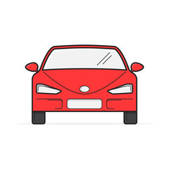 Plakat Red car, front view. Vector illustration isolated on white background, flat design