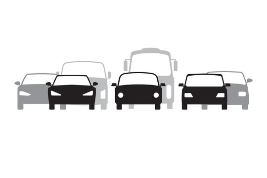 Cars silhouette, front view. Traffic jam icon. Vector illustration EPS 10