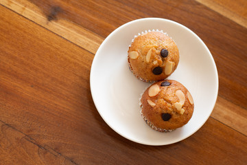 Homemade Banana cupcake with chocolate and cashew nut