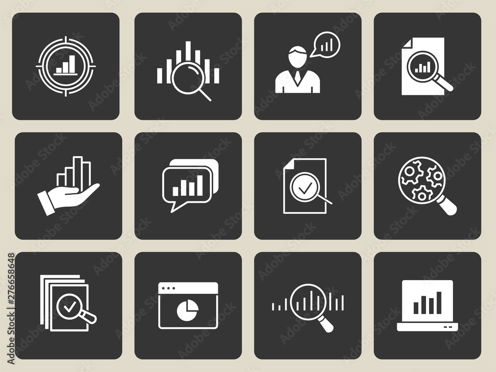 Poster data analysis icon set. illustrations isolated for graphic and web design.