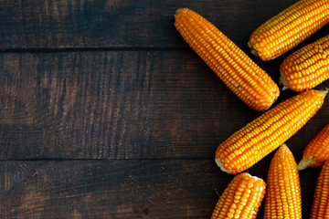 Top View Dried Corn on Wooden Background with Copy Space