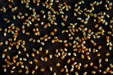 Dried Corn seeds on Wooden Background