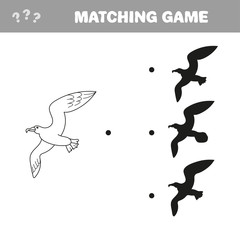 Gull to find the correct shadow, the matching educational kid game, simple gaming level for preschool kids.