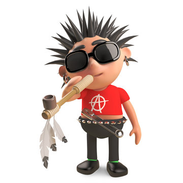 Open minded punk rocker smoking a peace pipe, 3d illustration