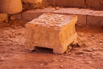 The ancient Magdala stone located in a 1st century synagogue dig