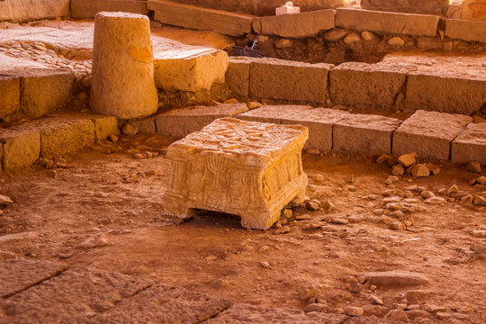 The ancient Magdala stone located in a 1st century synagogue dig