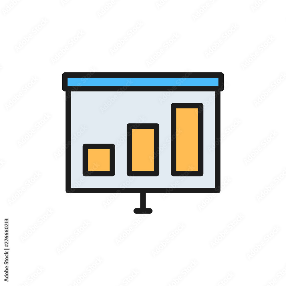Poster presentation with growing schedule flat color icon.