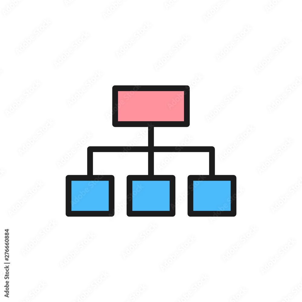 Poster vector hierarchical graph structure flat color icon.