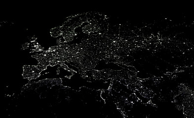 European city lights map at night.  View from outer space. Mixed med