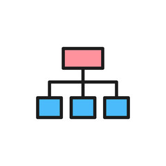 Vector hierarchical graph structure flat color icon.