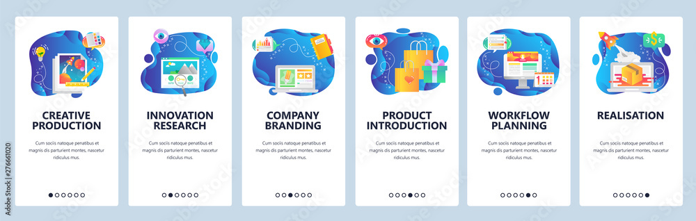 Poster website and mobile app onboarding screens vector template