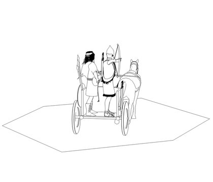 persian chariot, contour visualization, 3D illustration, sketch, outline