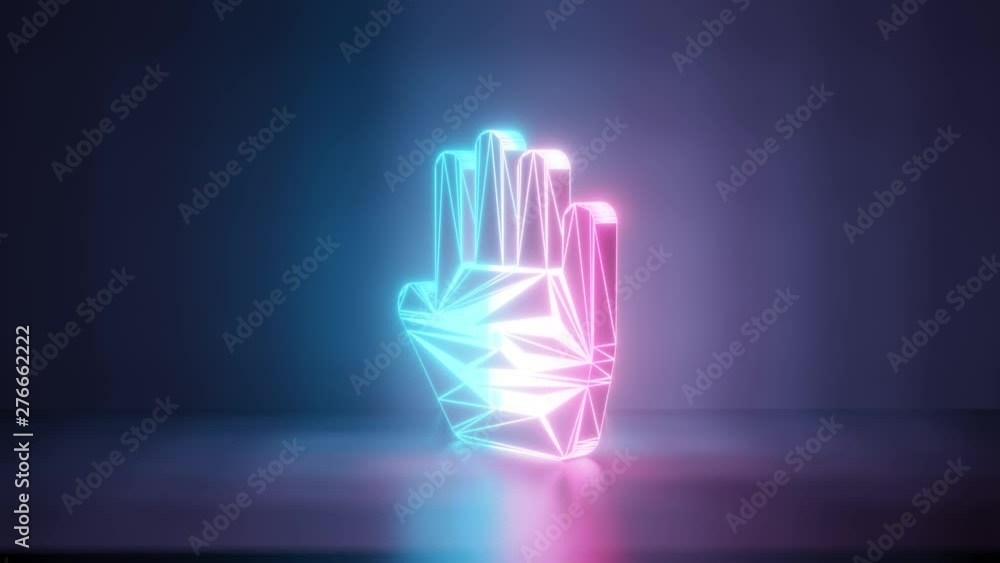 Poster 3d rendering glowing blue purple neon laser light with wireframe symbol of allergic reaction on hand