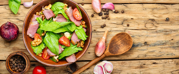 Salad with meat,spinach and sorrel