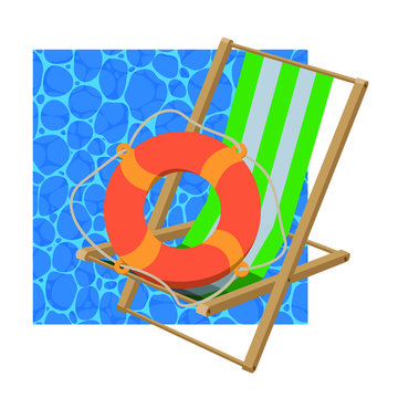 recommend clip art: Chaise lounge with a life preserver. A water surface surface, seamless pattern. Vector illustration.