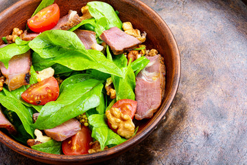 Salad with meat,spinach and sorrel