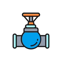 Vector valve, tap, pipe connector flat color line icon.